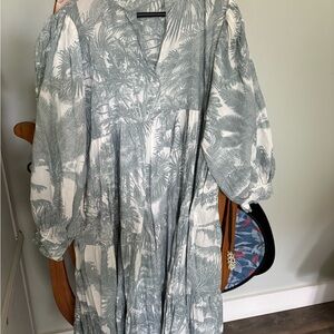 Tropical Print Puff Sleeve Dress